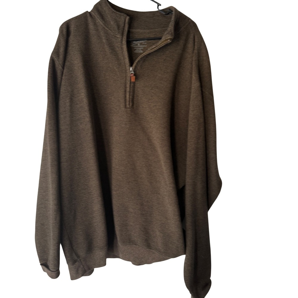 Woolrich Mens 2XL XXL‎ Brown Striped Quarter Zip Pullover Sweater Cotton Outdoor